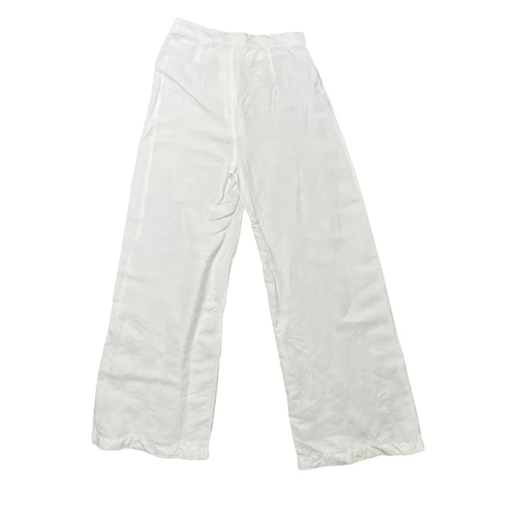 HM White Linen Blend Wide Leg High Rise Trousers Pants US‎ 4 Melange